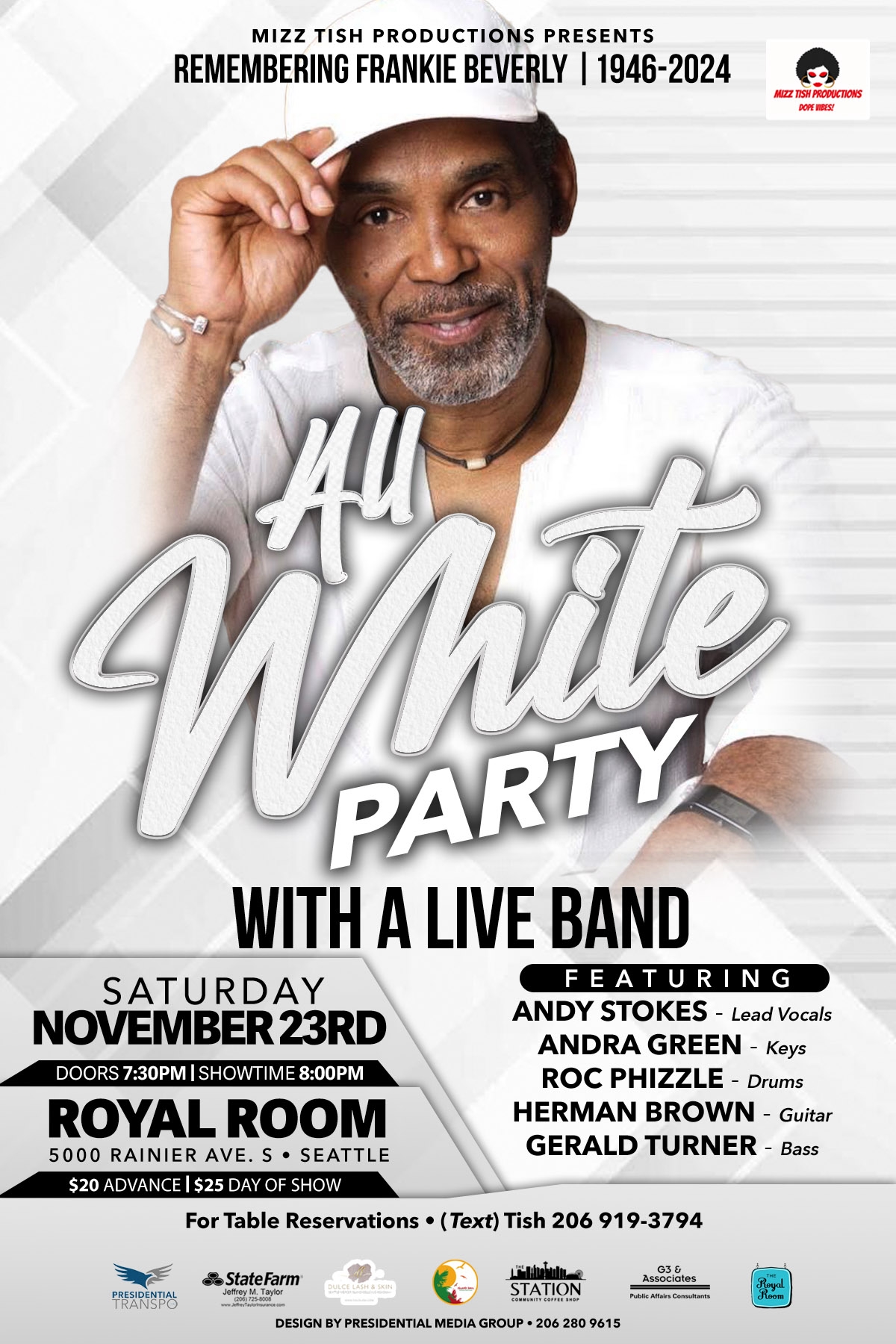 Mizz Tish Productions Presents: Remembering Frankie Beverly 1946-2024: All White Party with a Live Band